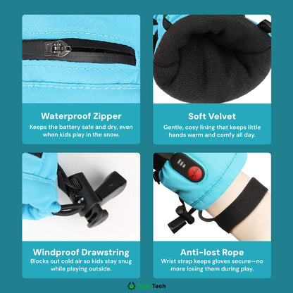 Kids Heated Gloves | Waterproof, Windproof, Rechargeable Winter Gloves with 3 Heat Levels