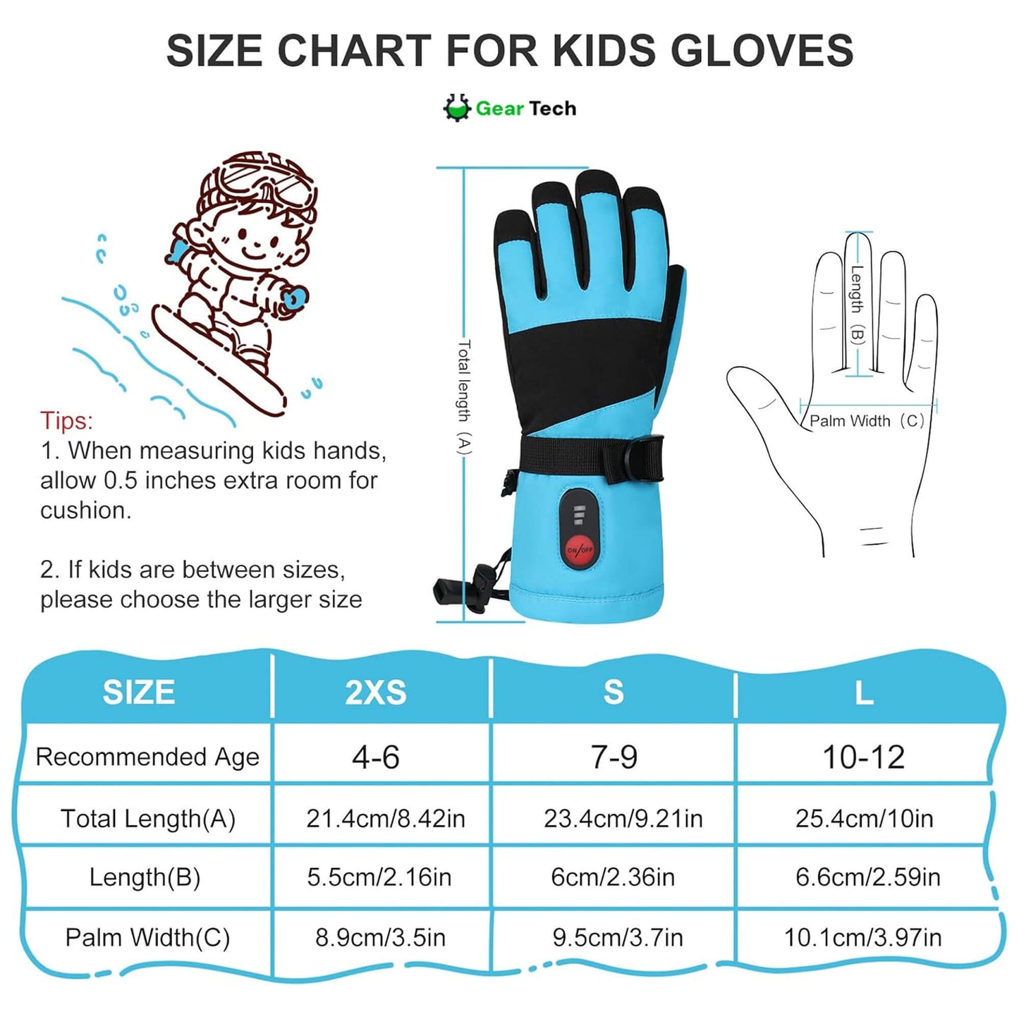 Kids Heated Gloves | Waterproof, Windproof, Rechargeable Winter Gloves with 3 Heat Levels