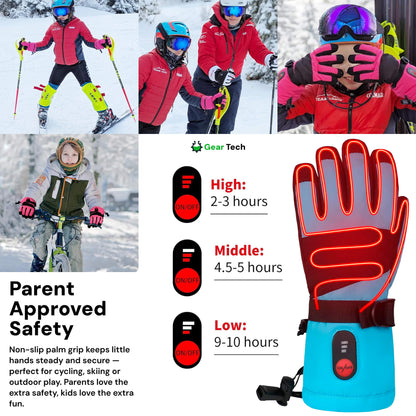 Kids Heated Gloves | Waterproof, Windproof, Rechargeable Winter Gloves with 3 Heat Levels