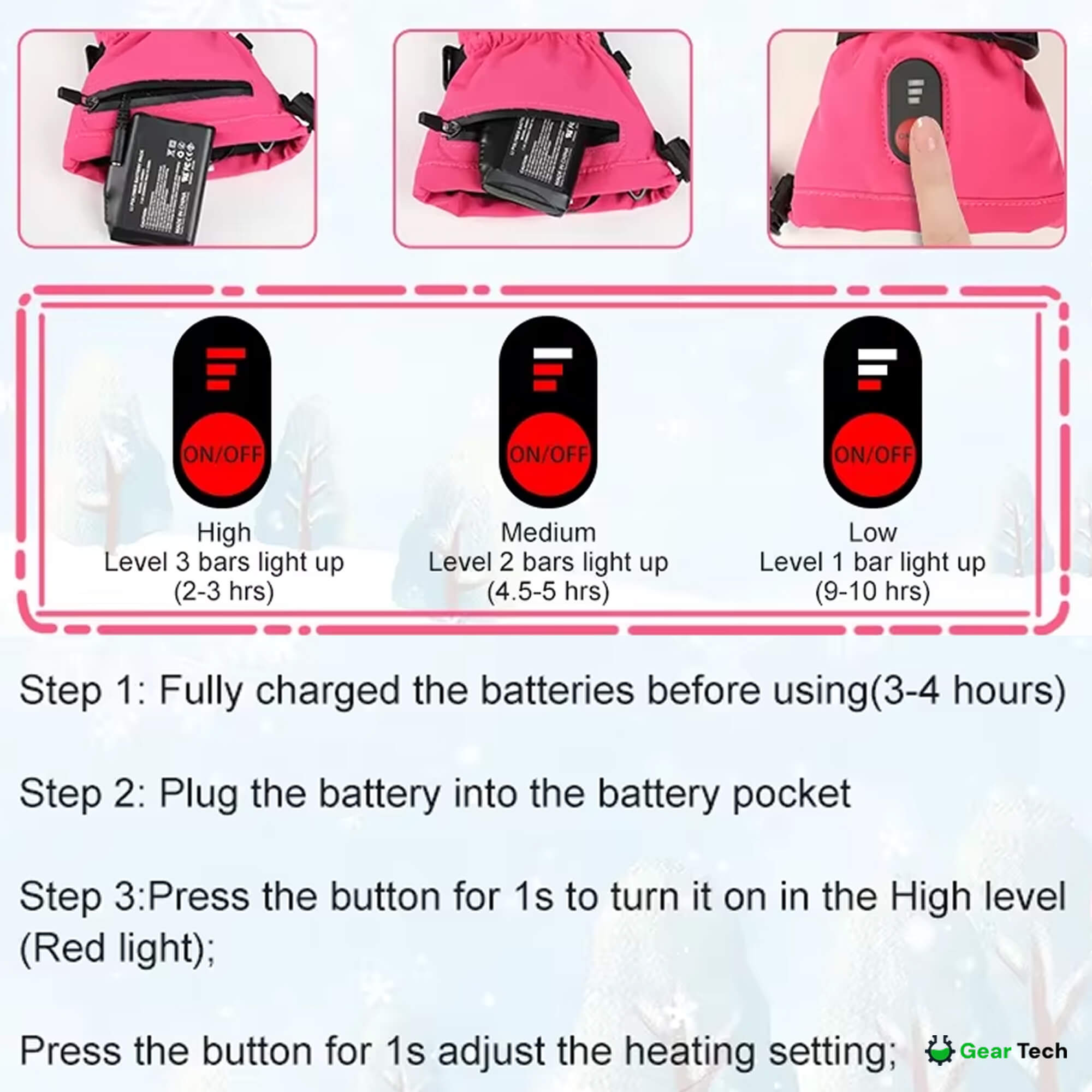 Heated Winter Mittens – Waterproof Rechargeable Hand Warmer Gloves for Outdoor Winter Use, Golf & Ski