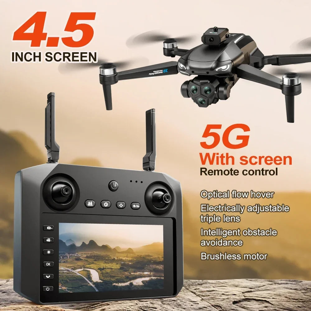 Professional Aerial Drone - Triple 6K HD Camera - Obstacle Avoidance, Optical Flow, Screen Remote, LED Lights, Foldable