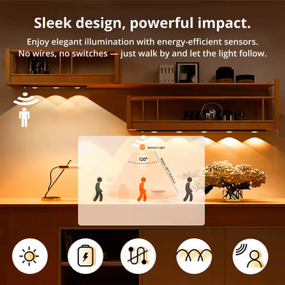 Magnetic Motion Sensor Light | Modern Silver Design, USB Rechargeable & Easy-to-Mount for Home Safety and Ambiance