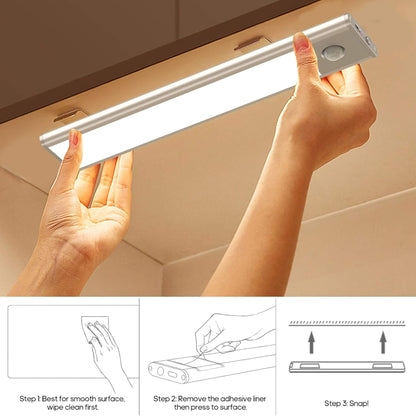 Magnetic Motion Sensor Light | Modern Silver Design, USB Rechargeable & Easy-to-Mount for Home Safety and Ambiance