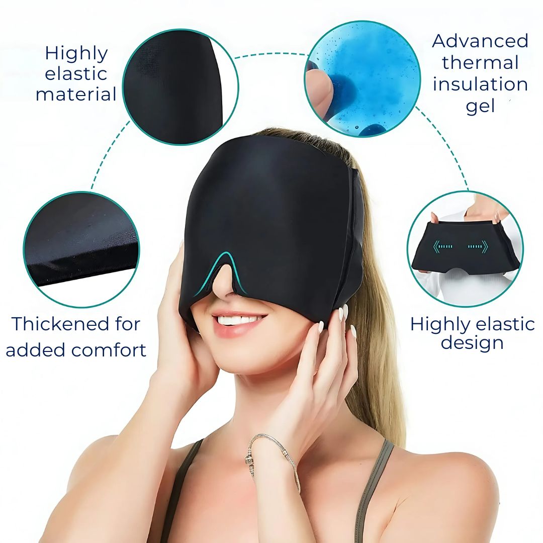 Cold Cap for Migraines – Gel Hood Headache Relief Mask with Light-Blocking Pressure Therapy