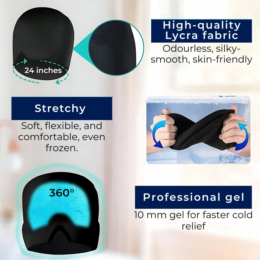 Cold Cap for Migraines – Gel Hood Headache Relief Mask with Light-Blocking Pressure Therapy
