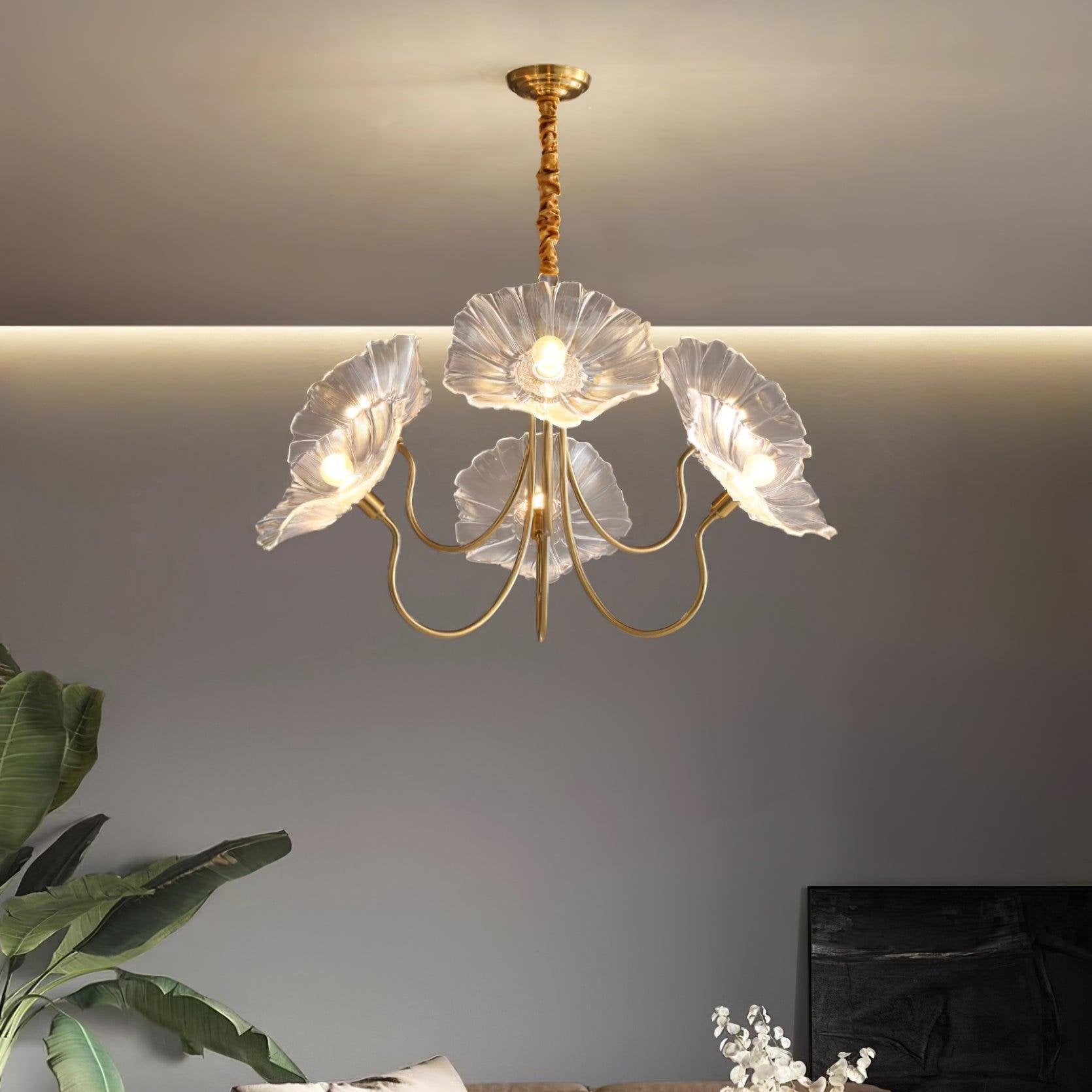 Murano Glass Flower Chandelier with Colorful Petals for Living Room, Dining Room & Entryway Lighting