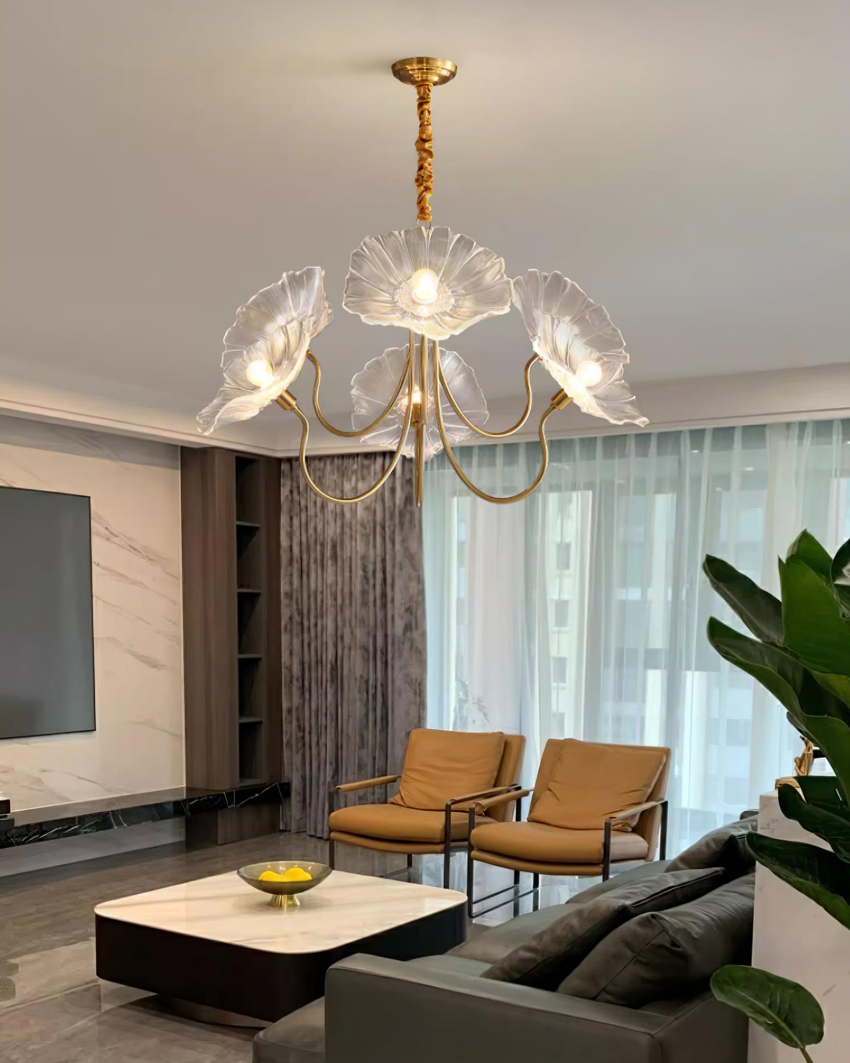 Murano Glass Flower Chandelier with Colorful Petals for Living Room, Dining Room & Entryway Lighting