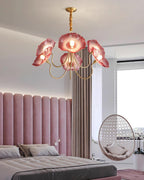 Murano Glass Flower Chandelier with Colorful Petals for Living Room, Dining Room & Entryway Lighting