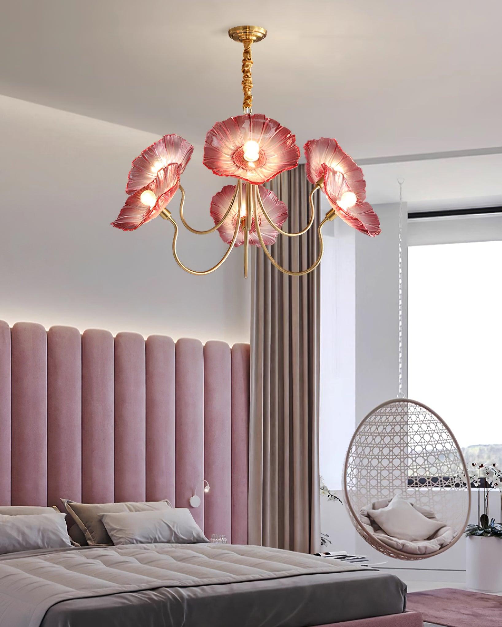 Murano Glass Flower Chandelier with Colorful Petals for Living Room, Dining Room & Entryway Lighting