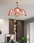 Murano Glass Flower Chandelier with Colorful Petals for Living Room, Dining Room & Entryway Lighting
