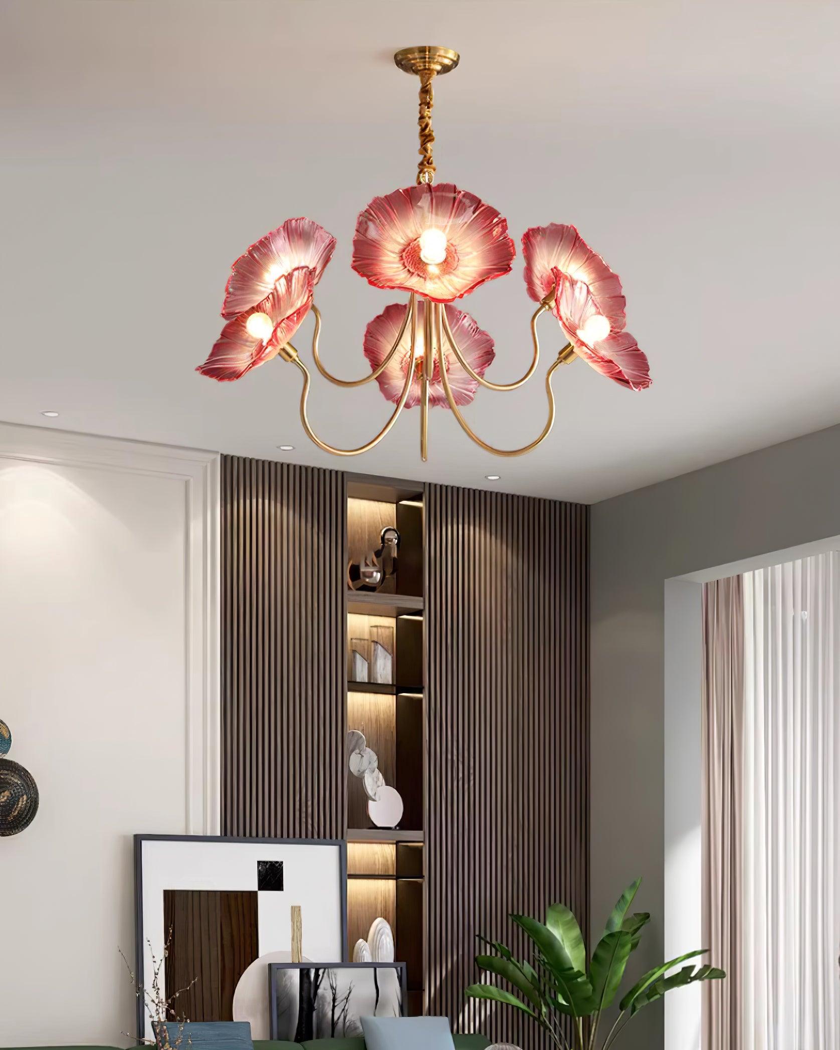 Murano Glass Flower Chandelier with Colorful Petals for Living Room, Dining Room & Entryway Lighting