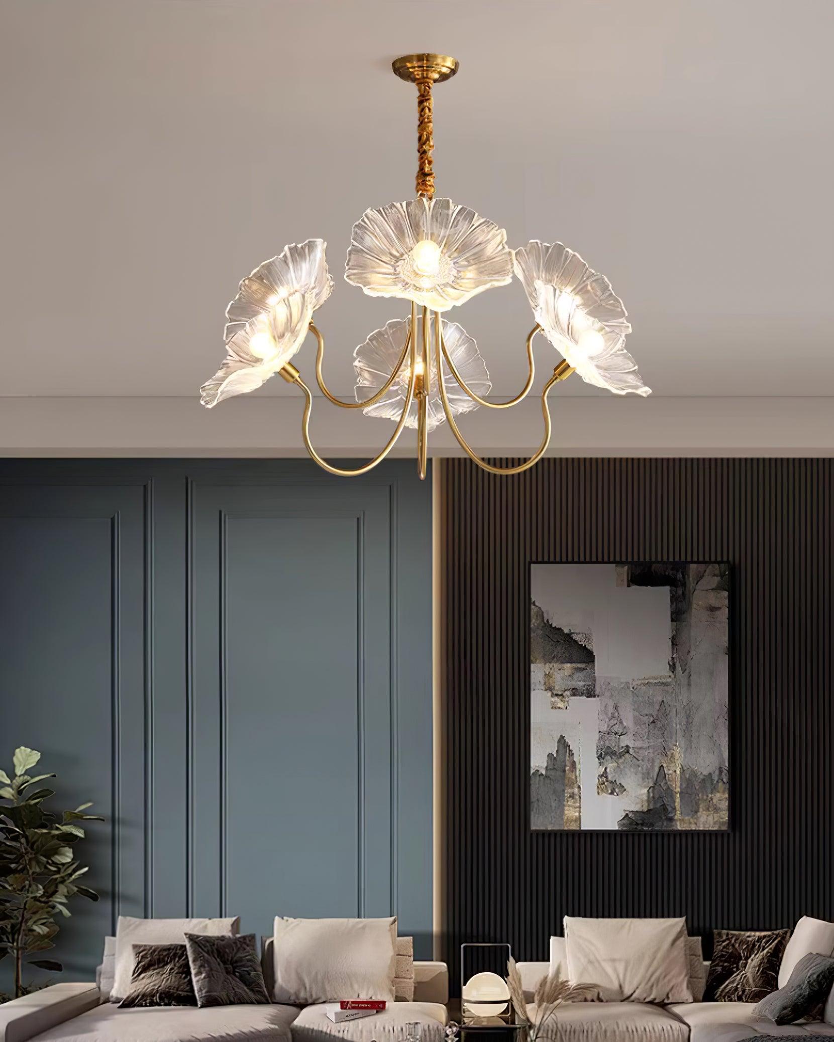 Murano Glass Flower Chandelier with Colorful Petals for Living Room, Dining Room & Entryway Lighting