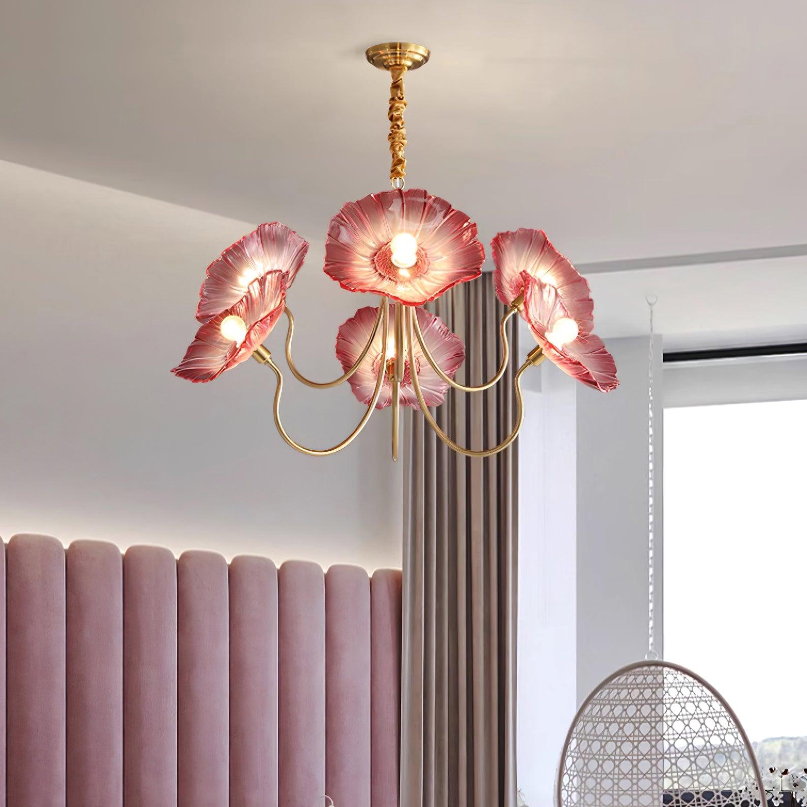 Murano Glass Flower Chandelier with Colorful Petals for Living Room, Dining Room & Entryway Lighting