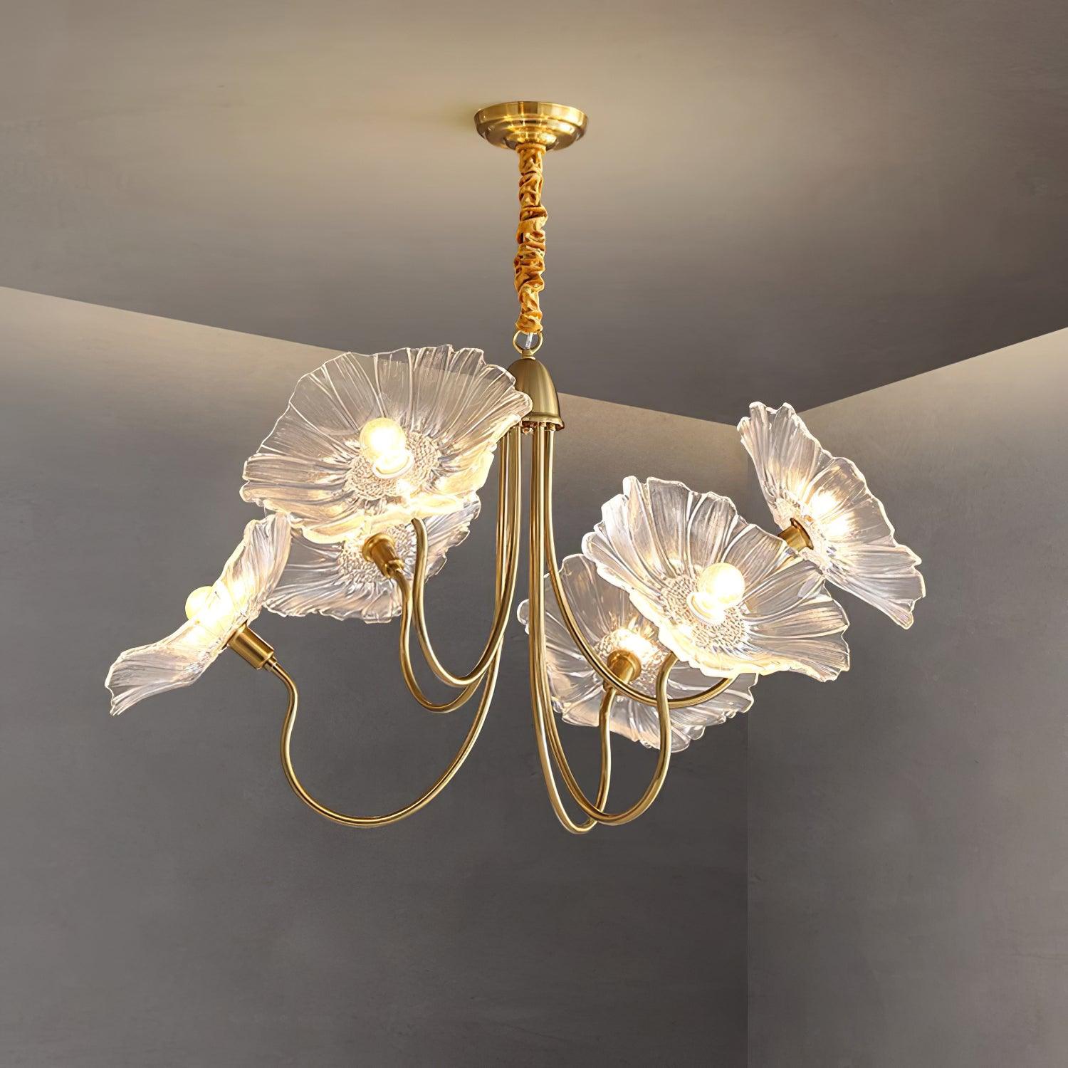 Murano Glass Flower Chandelier with Colorful Petals for Living Room, Dining Room & Entryway Lighting
