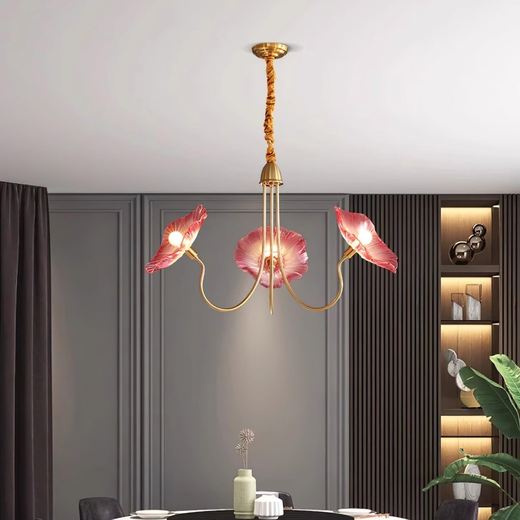 Murano Glass Flower Chandelier with Colorful Petals for Living Room, Dining Room & Entryway Lighting