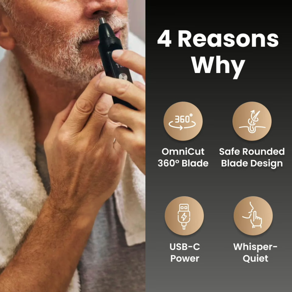 Onyx Edge - Best Nose Hair Cutters for Men | USB-C Rechargeable, Painless & Quiet with a Waterproof Head for Travel & Daily Grooming