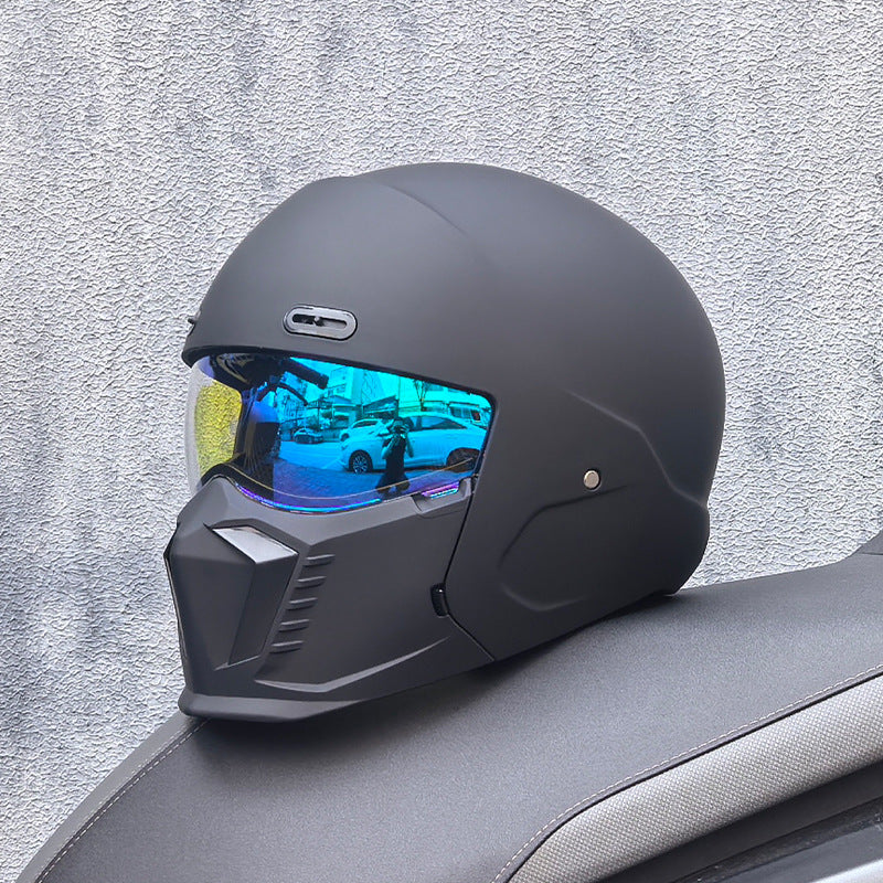 Motorbike Black Helmet – DOT & ECE Approved Retro Pilot Style Full-Face Protection