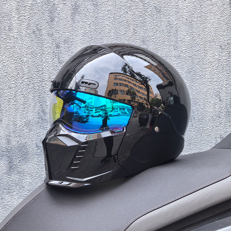 Motorbike Black Helmet – DOT & ECE Approved Retro Pilot Style Full-Face Protection