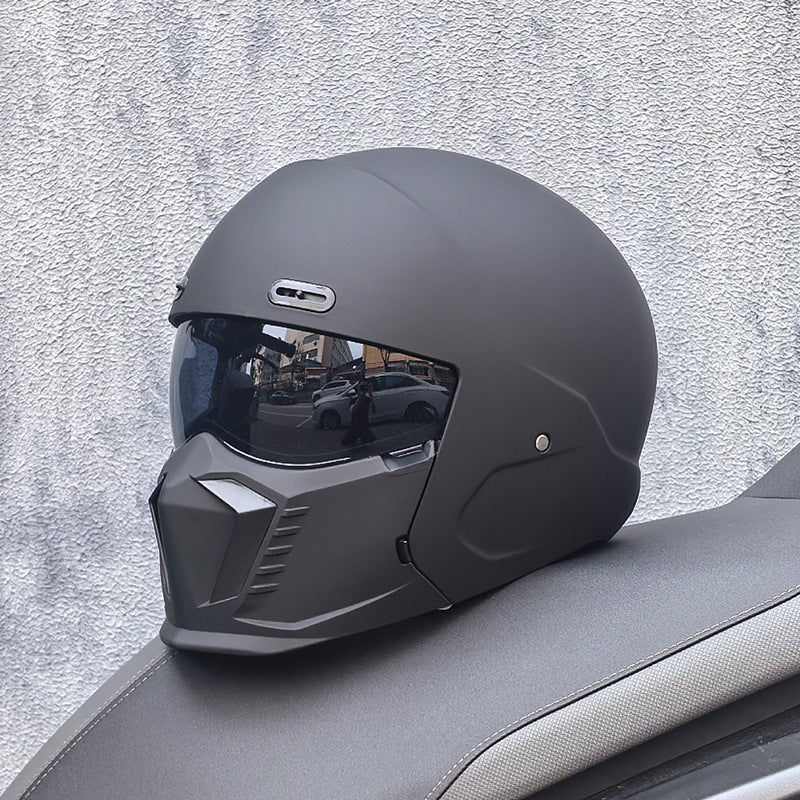 Motorbike Black Helmet – DOT & ECE Approved Retro Pilot Style Full-Face Protection