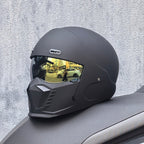 Motorbike Black Helmet – DOT & ECE Approved Retro Pilot Style Full-Face Protection