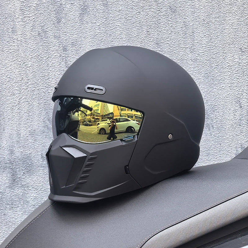 Motorbike Black Helmet – DOT & ECE Approved Retro Pilot Style Full-Face Protection