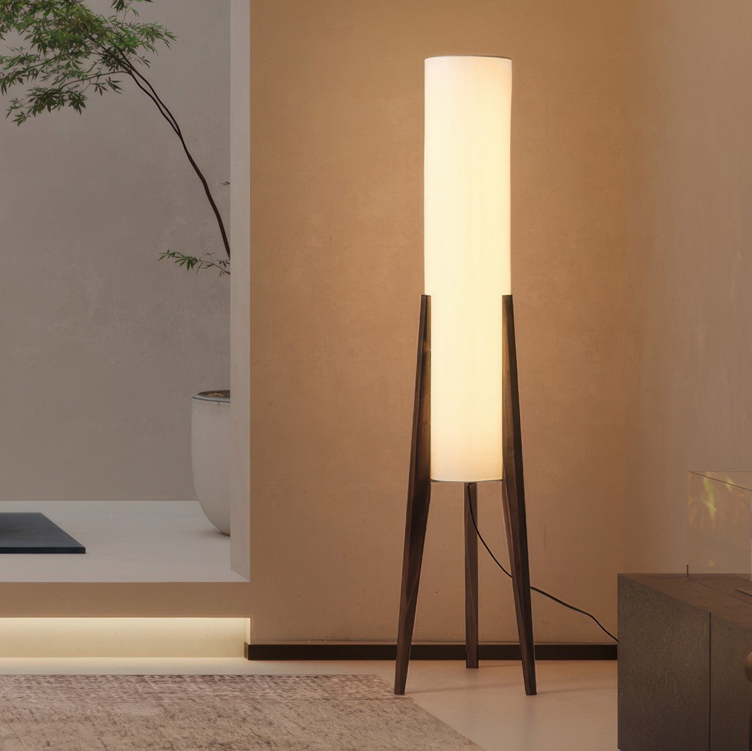Solid Wood Walnut Floor Lamp - Modern Art Design for Living Room & Bedroom Lighting