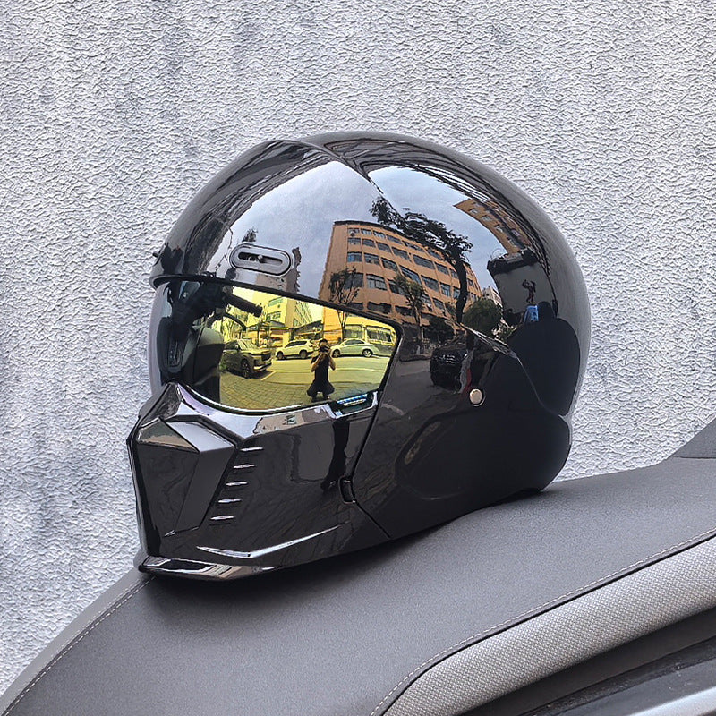 Motorbike Black Helmet – DOT & ECE Approved Retro Pilot Style Full-Face Protection