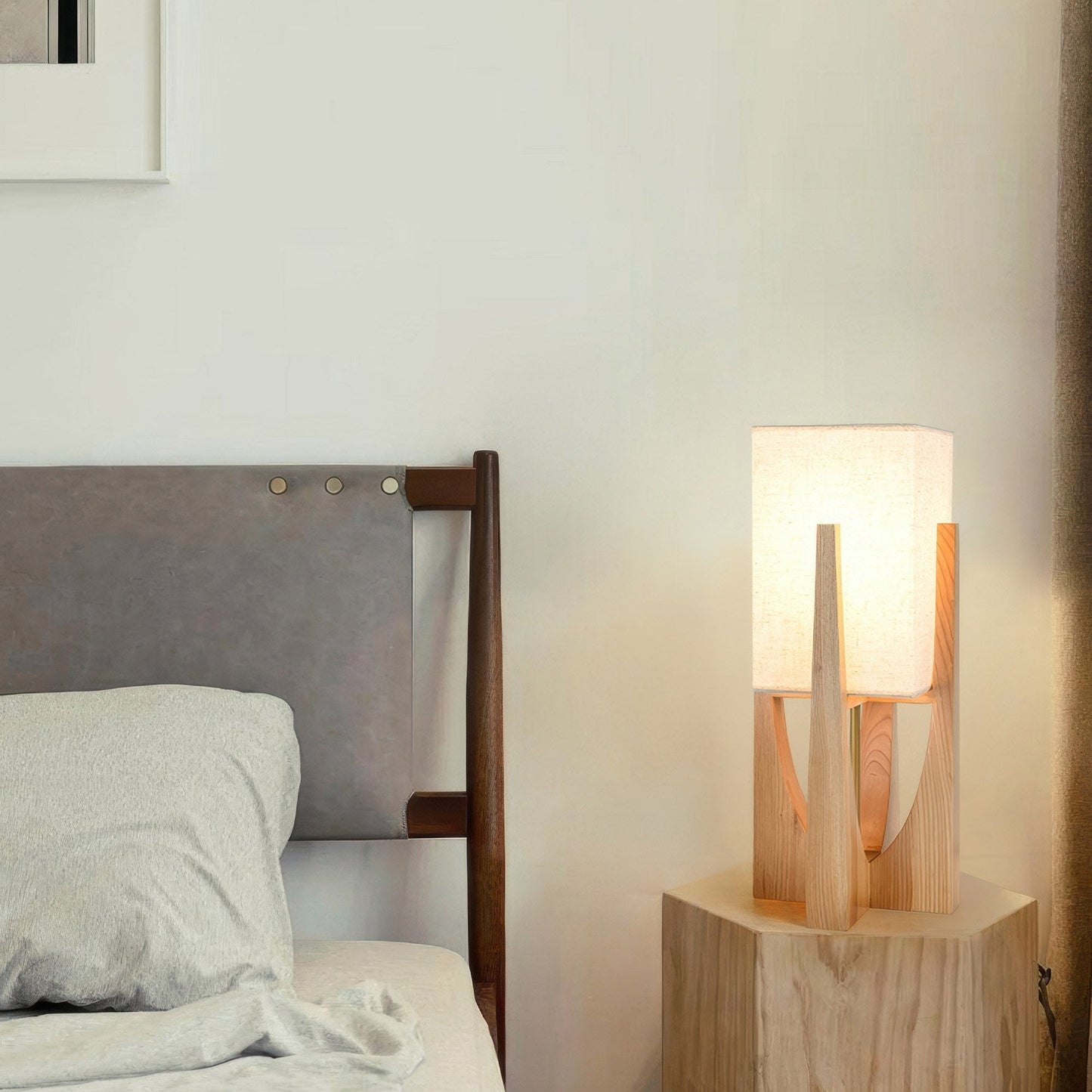 Japanese Style Walnut Floor Lamp - Solid Wood Design for Living Room & Bedroom Lighting