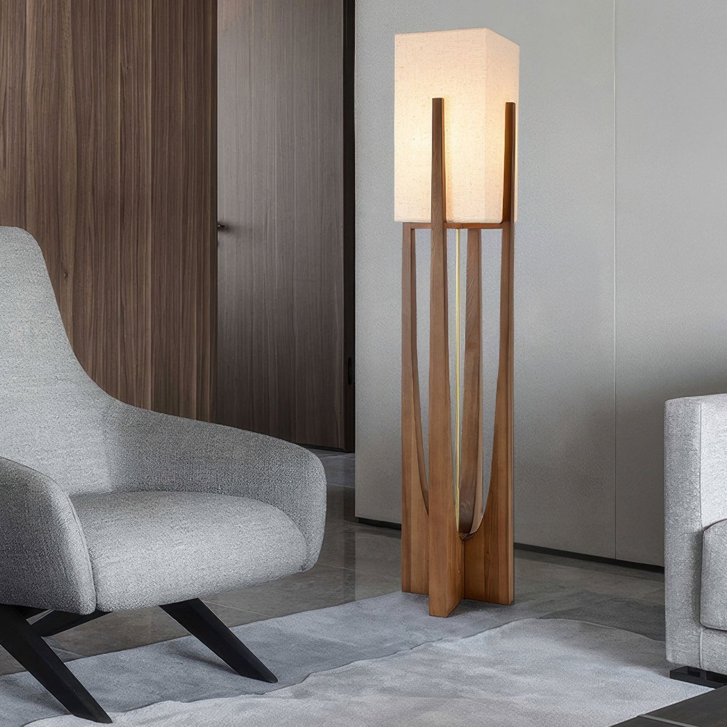 Japanese Style Walnut Floor Lamp - Solid Wood Design for Living Room & Bedroom Lighting