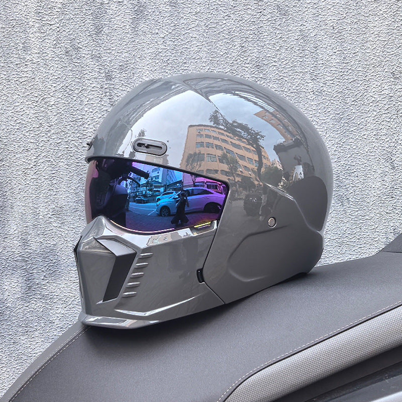 Motorbike Black Helmet – DOT & ECE Approved Retro Pilot Style Full-Face Protection
