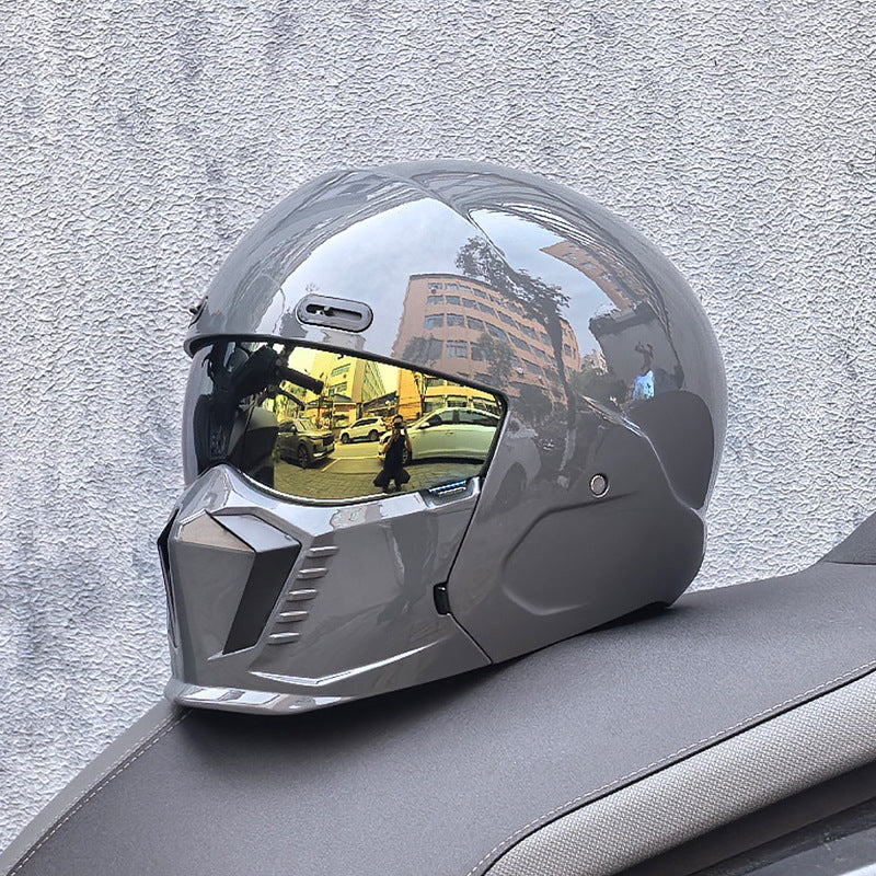 Motorbike Black Helmet – DOT & ECE Approved Retro Pilot Style Full-Face Protection