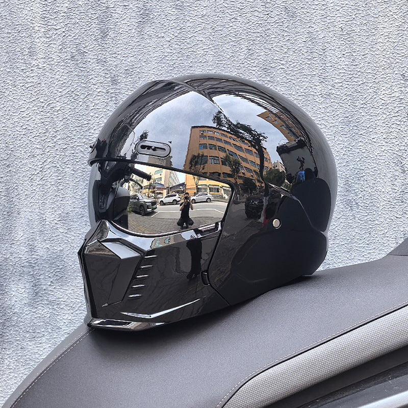 Motorbike Black Helmet – DOT & ECE Approved Retro Pilot Style Full-Face Protection