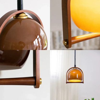 Bauhaus Wood Pendant Light Fixture - Vintage Style Hanging Lamp for Dining Room & Kitchen Decor