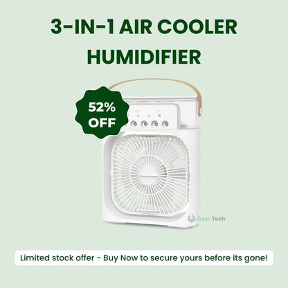 3-in-1 Air Cooler Humidifier | Portable, Adjustable Fan Speeds & Ideal for Bedrooms, Offices & Small Spaces