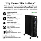 Oil Filled Radiator Heater – Portable Electric Room Heater Silent & Energy Efficient with Thermostat, Timer & Remote UK