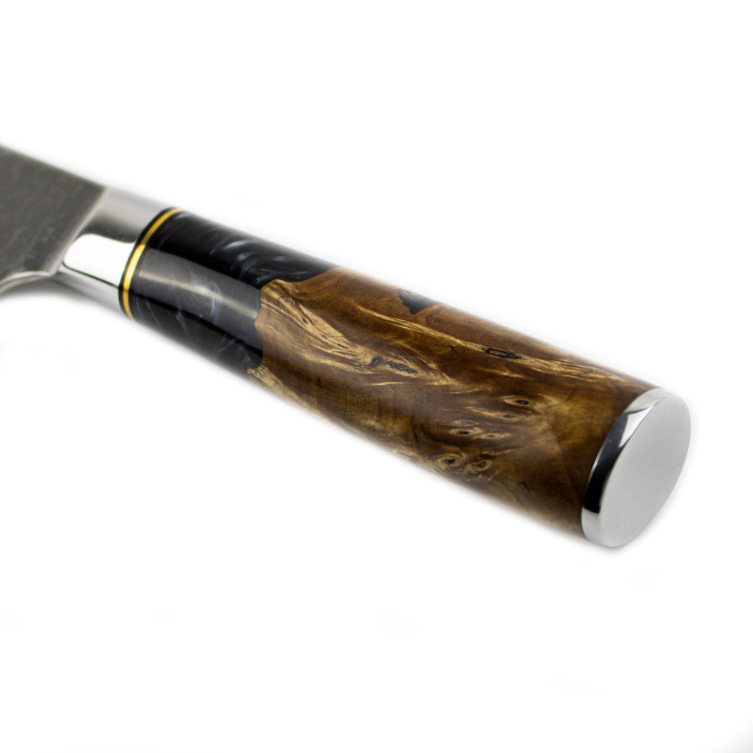 Japanese 67-Layer Damascus Steel Knife Set | Hand-Forged Blades with Unique Burl Wood Handles for Culinary Enthusiasts