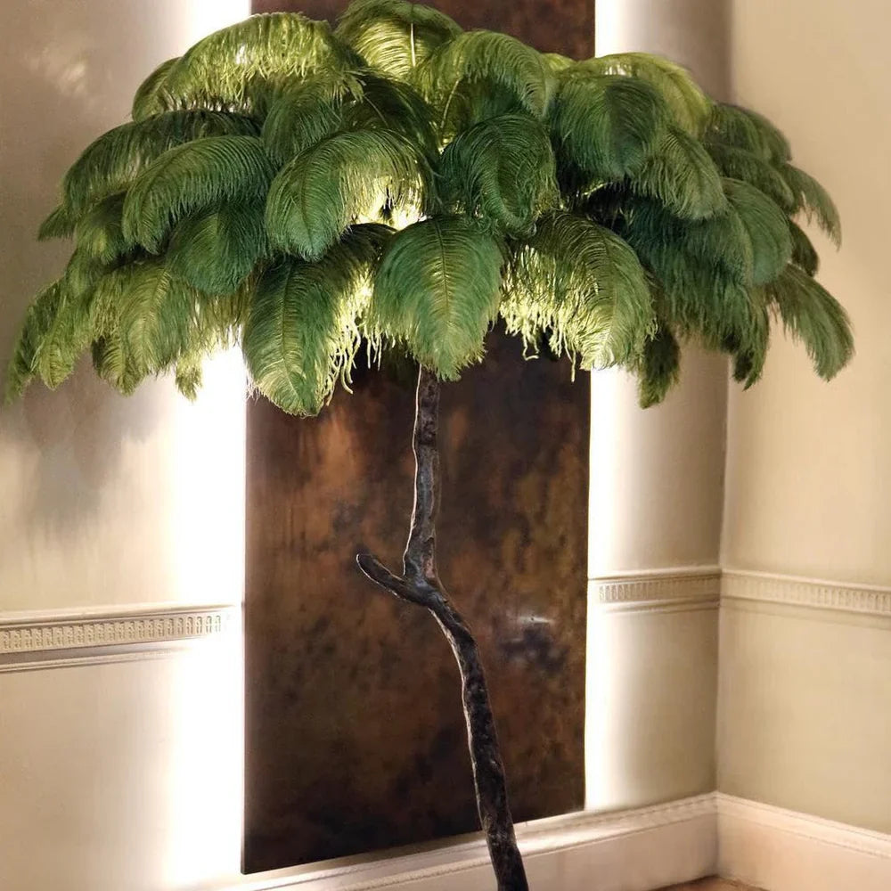 LED Ostrich Feather Floor Lamp - Adjustable Height with Soft Lighting for Living Room & Bedroom Decor