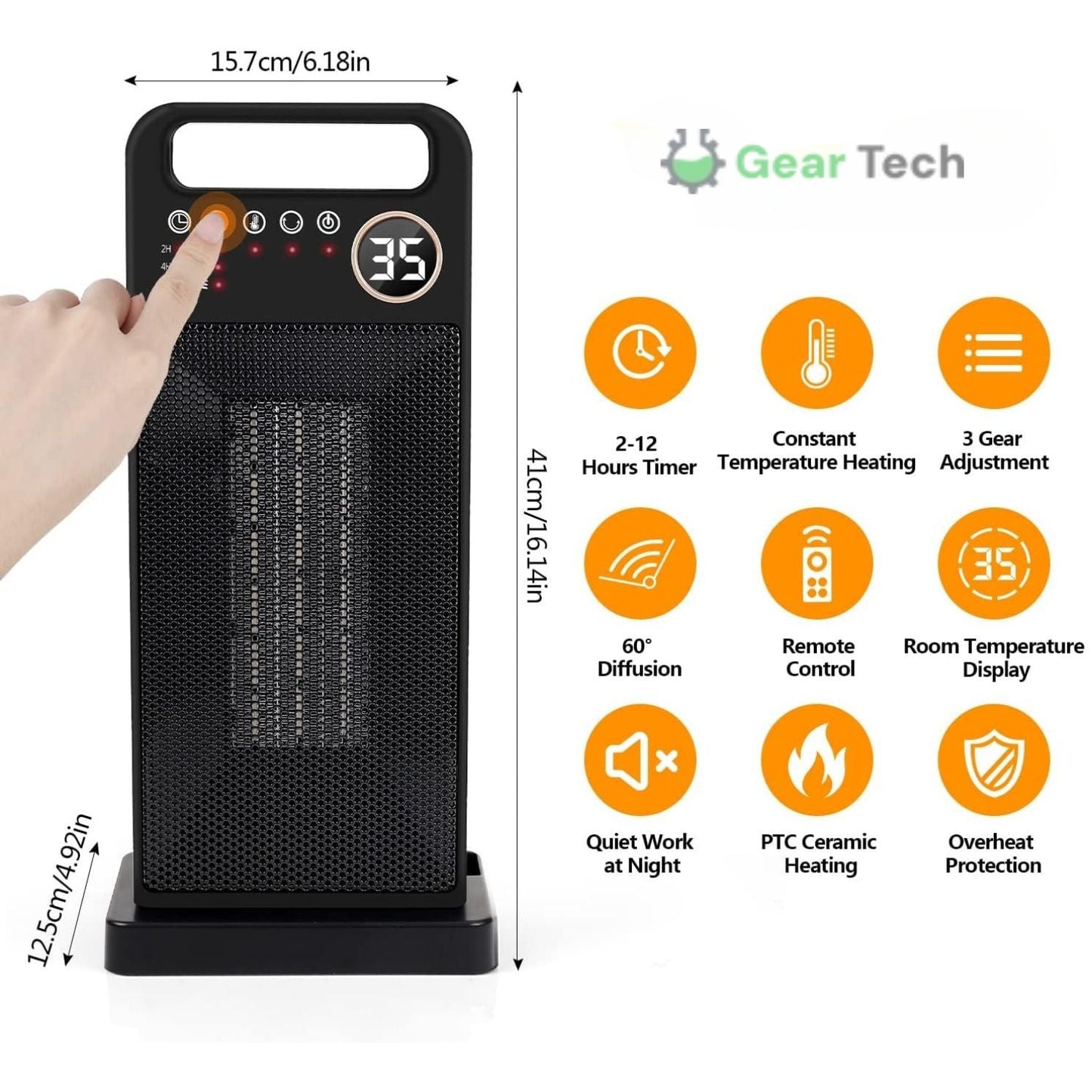 2000W Electric Room Heater | Remote Control, Touch Screen & Vertical 120° Oscillation for Home Use