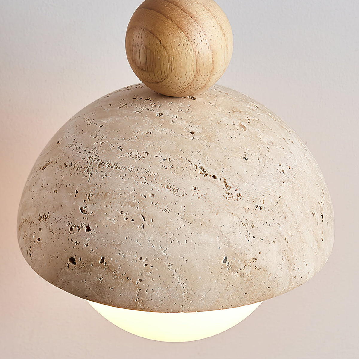 Palermo Pendant Light Fixture | Travertine Dome. Glass Globe & Wooden Accent for Kitchen Island & Dining Room