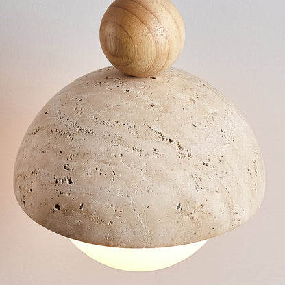 Palermo Pendant Light Fixture | Travertine Dome. Glass Globe & Wooden Accent for Kitchen Island & Dining Room