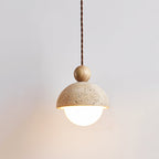 Palermo Pendant Light Fixture | Travertine Dome. Glass Globe & Wooden Accent for Kitchen Island & Dining Room