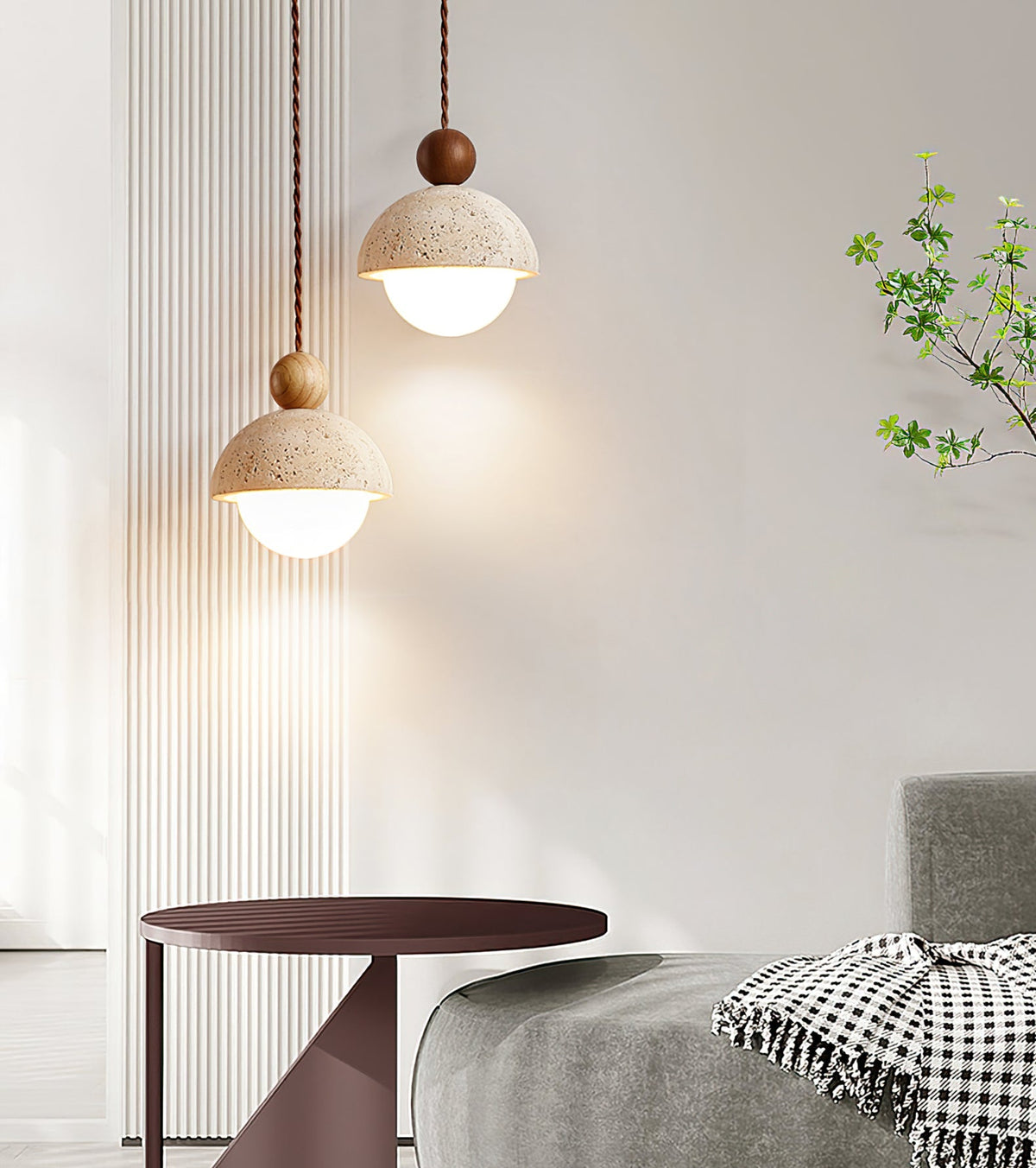 Palermo Pendant Light Fixture | Travertine Dome. Glass Globe & Wooden Accent for Kitchen Island & Dining Room