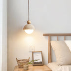 Palermo Pendant Light Fixture | Travertine Dome. Glass Globe & Wooden Accent for Kitchen Island & Dining Room