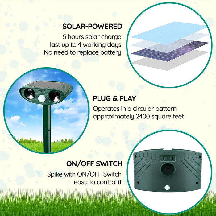 Solar-Powered Ultrasonic Fox Repeller | Motion-Activated, Eco-Friendly & Safe for Gardens, Lawns, Patios & Outdoor Spaces