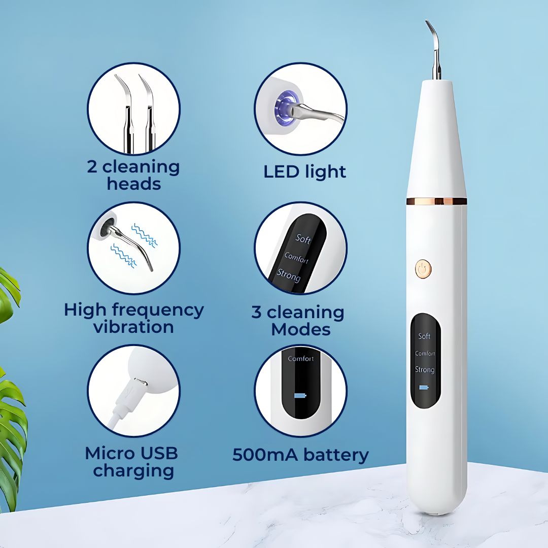 Tartar Removal & Plaque Cleaner Kit – Ultrasonic Teeth Cleaner Device for At-Home Deep Dental Hygiene