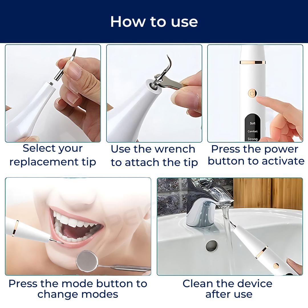 Tartar Removal & Plaque Cleaner Kit – Ultrasonic Teeth Cleaner Device for At-Home Deep Dental Hygiene