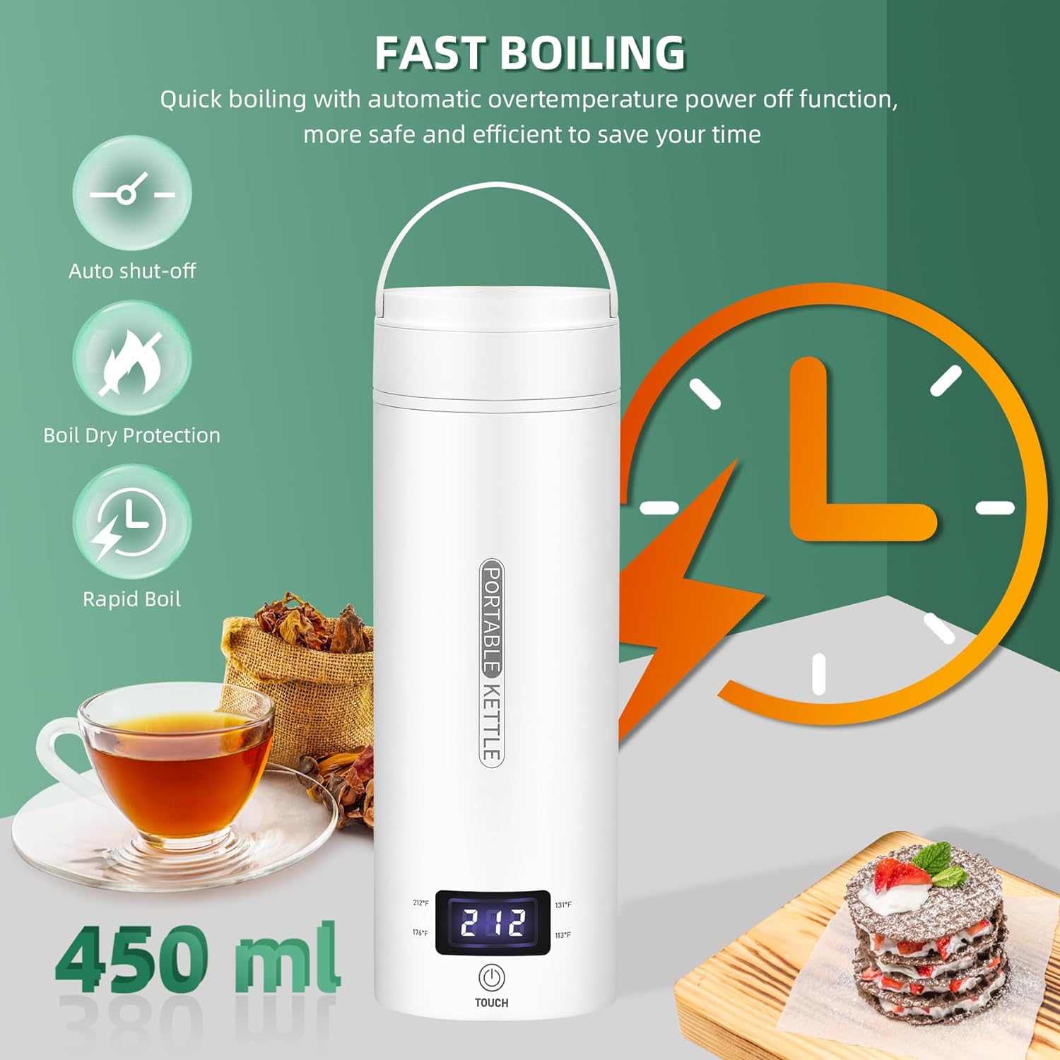 Portable Electric Travel Kettle with Auto Shut-Off - Compact 1L Water Boiler for Camping, Hiking, and Travel