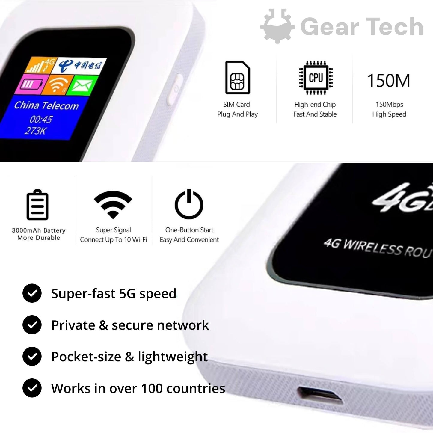 Portable 5G Wi-Fi Router | Secure, High-Speed Connection for Travel & Home Use