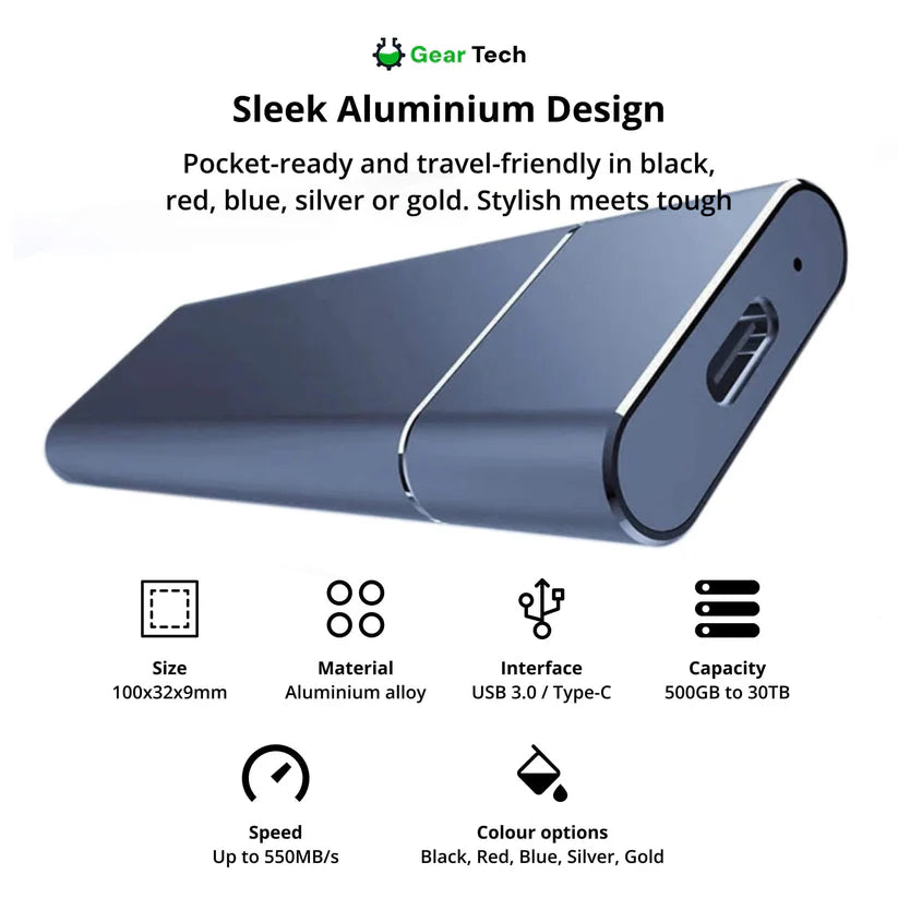 Portable SSD External Hard Drive 4TB 8TB 16TB – High Speed USB 3.1 Type-C Storage for Laptop, MacBook, Desktop & Windows PC