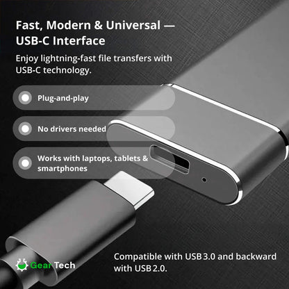Portable SSD for MacBook, Laptop & iPhone – External Hard Drive 1TB 2TB 4TB 8TB USB-C Storage Compatible with Windows & Android